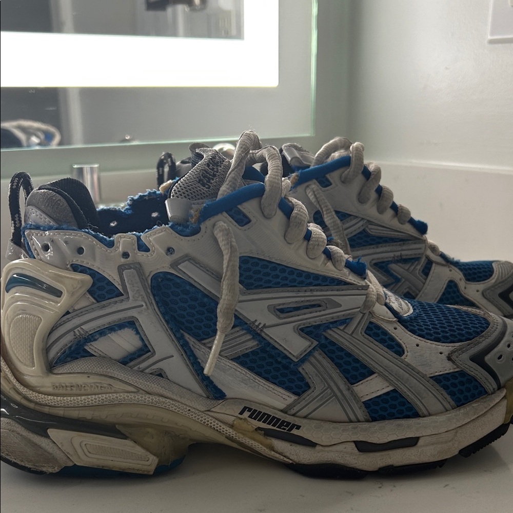 Balenciaga Blue and White Mesh Sneakers